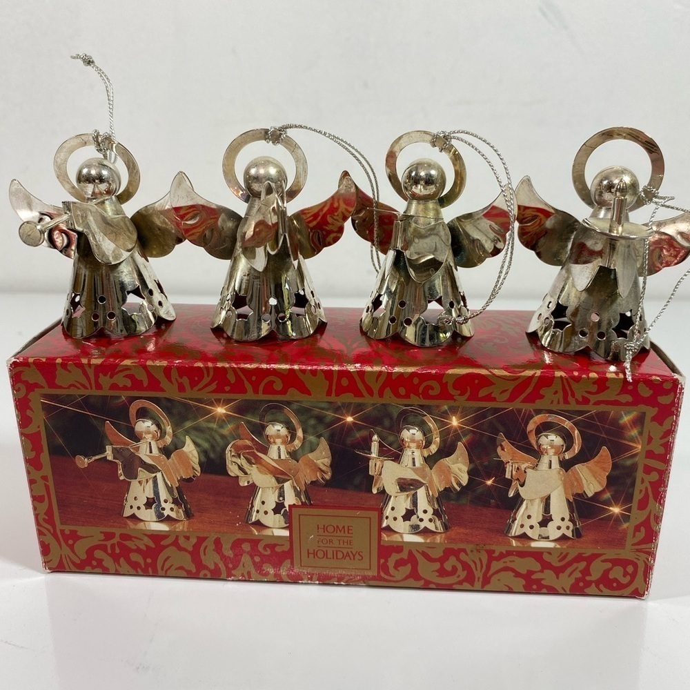 Vintage 1997 Home For Holidays Set Of 6 Silverplated Angel Ornaments